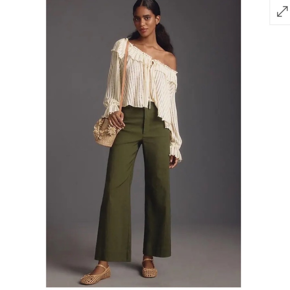 MAEVE The Ettie High-Rise Crop Wide-Leg Pants Green Size‎ 25